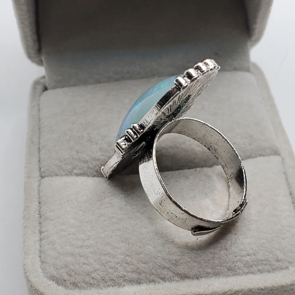 Silvertone Faux Opal Ring